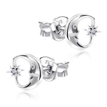 Crescent Star With CZ Stone Silver Ear Stud STS-5524